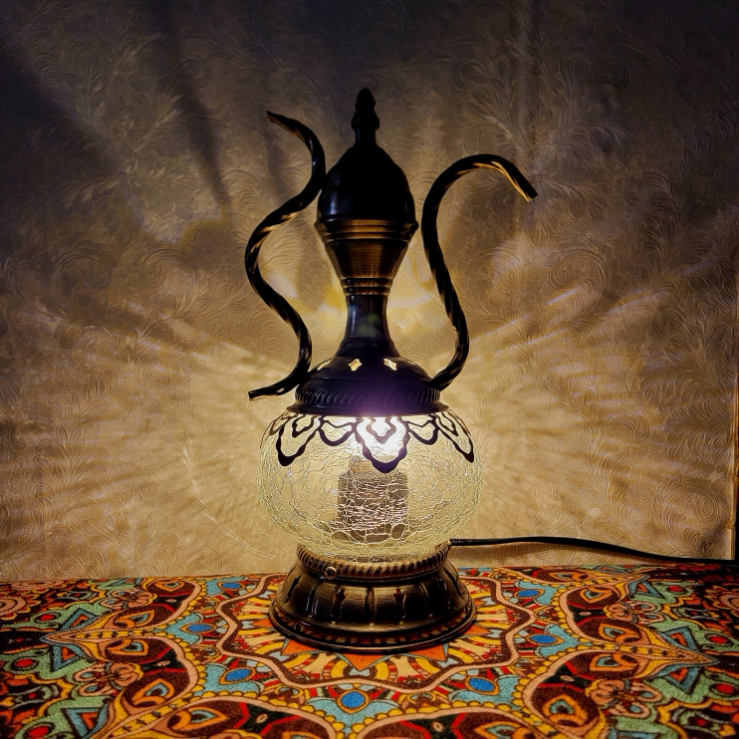 Thermal Crackle Glass Arabian Lantern, Crescent Moon Vintage Table Lamp
