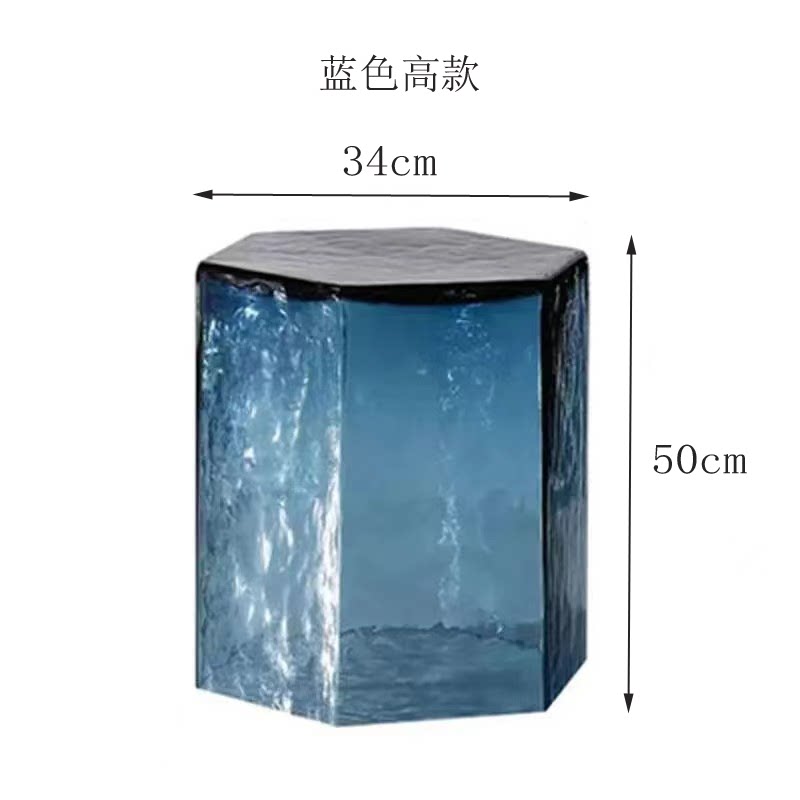 Hand-Blown Hexagonal Glass Side Table, Hollow Thick Glass Stool Accent End Table, Modern Nordic Nightstand Pedestal for Living Room Bedroom