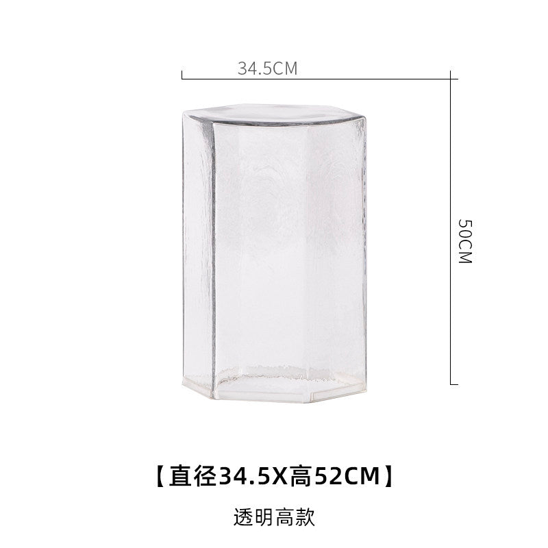 Hand-Blown Hexagonal Glass Side Table, Hollow Thick Glass Stool Accent End Table, Modern Nordic Nightstand Pedestal for Living Room Bedroom