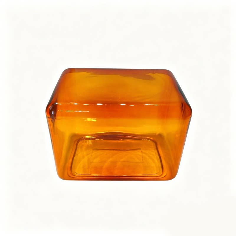 Hand-Blown Amber Glass Cube Coffee Table, Modern Lokum Glass Block Side Table & Nightstand, Hollow Orange Glass Accent Table for Living Room Bedroom