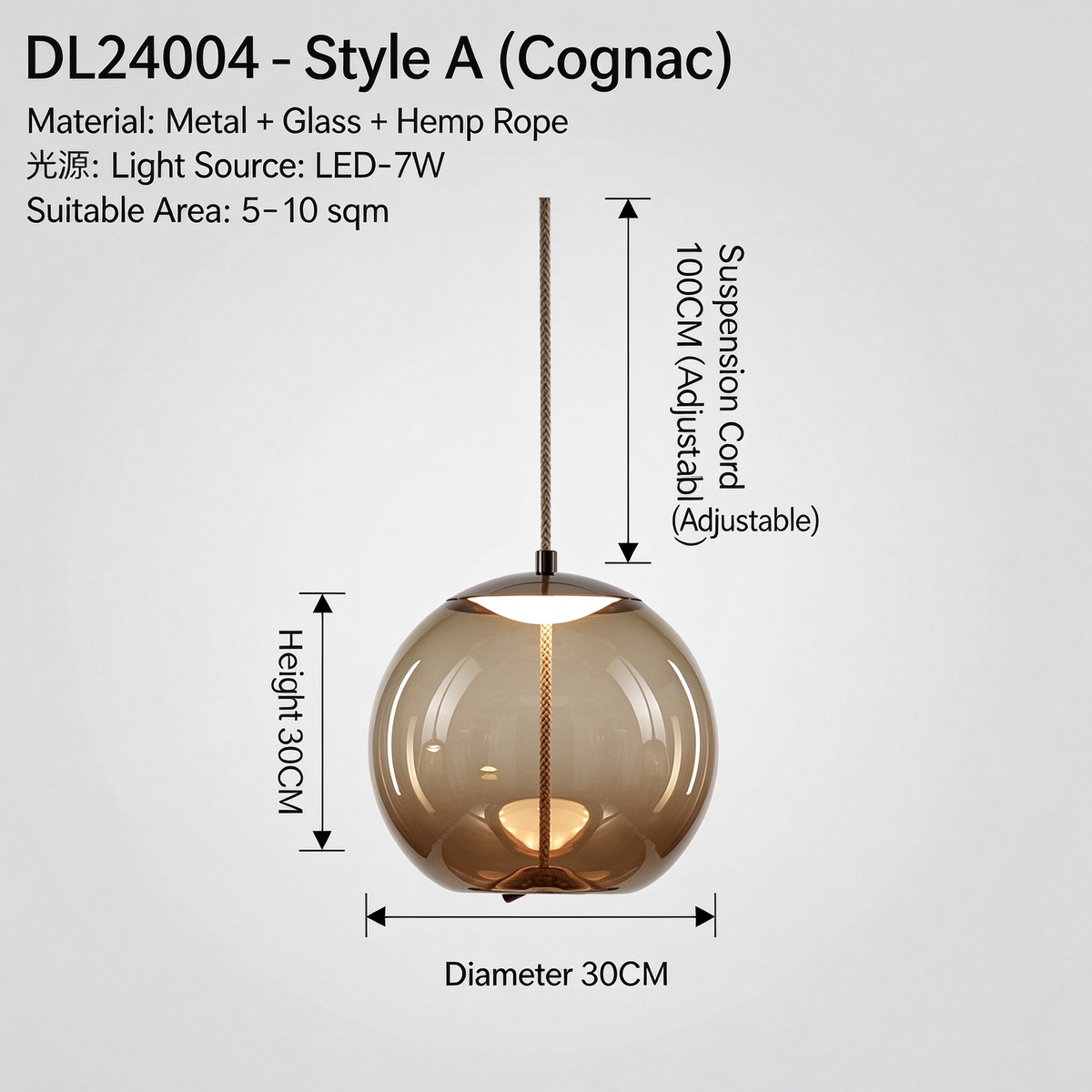 Mid-Century Modern Hand Blown Glass Pendant Light, Nordic Minimalist Hemp Rope Art Pendant Lamp