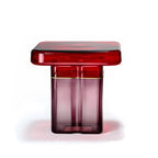 Hand-Blown Two-Tone Glass Side Table, Square Thick Glass Top with Hollow Glass Base End Table, Modern Accent Nightstand for Living Room Bedroom