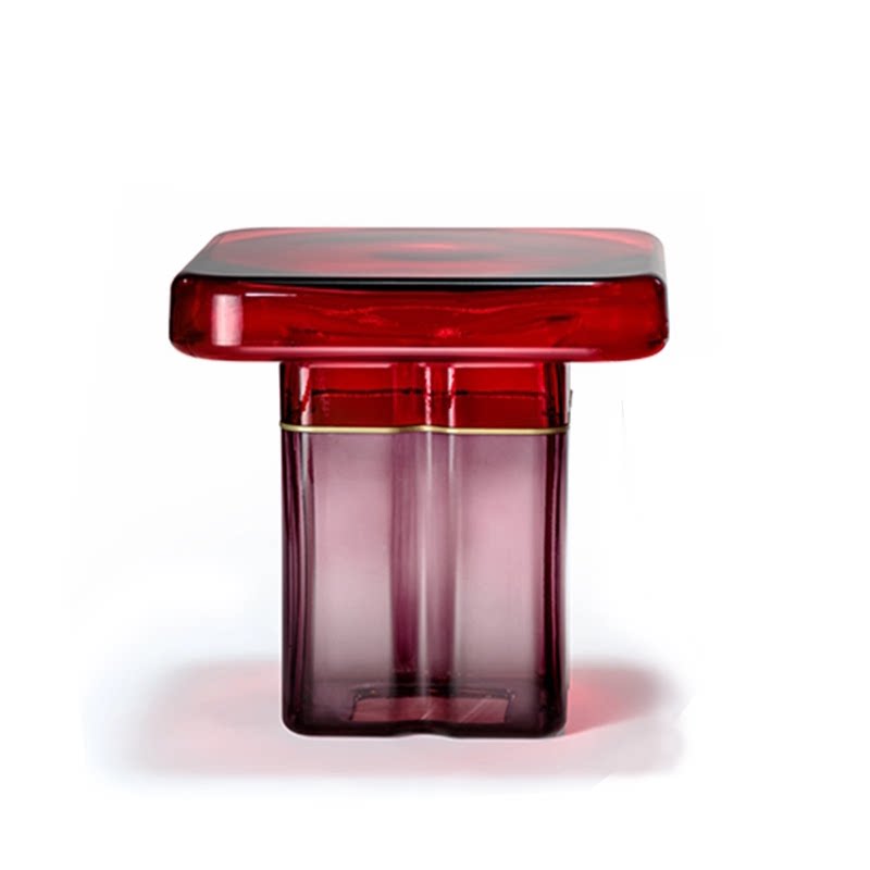 Hand-Blown Two-Tone Glass Side Table, Square Thick Glass Top with Hollow Glass Base End Table, Modern Accent Nightstand for Living Room Bedroom