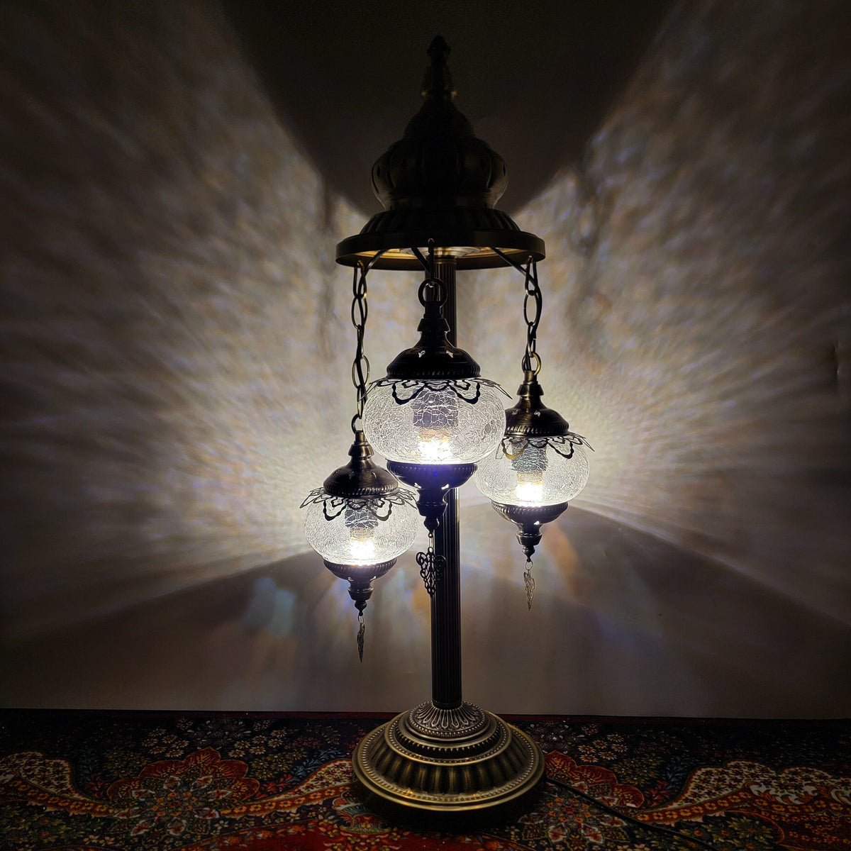 Thermal Crackle Glass Arabian Lantern, Crescent Moon Vintage Table Lamp