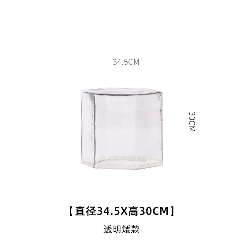 Hand-Blown Hexagonal Glass Side Table, Hollow Thick Glass Stool Accent End Table, Modern Nordic Nightstand Pedestal for Living Room Bedroom