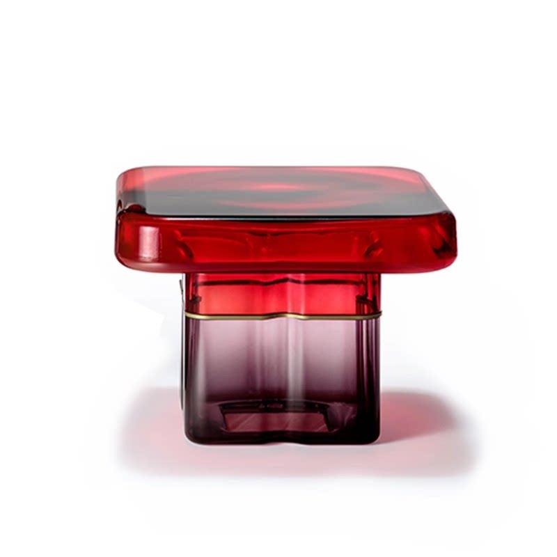 Hand-Blown Two-Tone Glass Side Table, Square Thick Glass Top with Hollow Glass Base End Table, Modern Accent Nightstand for Living Room Bedroom