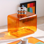 Hand-Blown Amber Glass Cube Coffee Table, Modern Lokum Glass Block Side Table & Nightstand, Hollow Orange Glass Accent Table for Living Room Bedroom